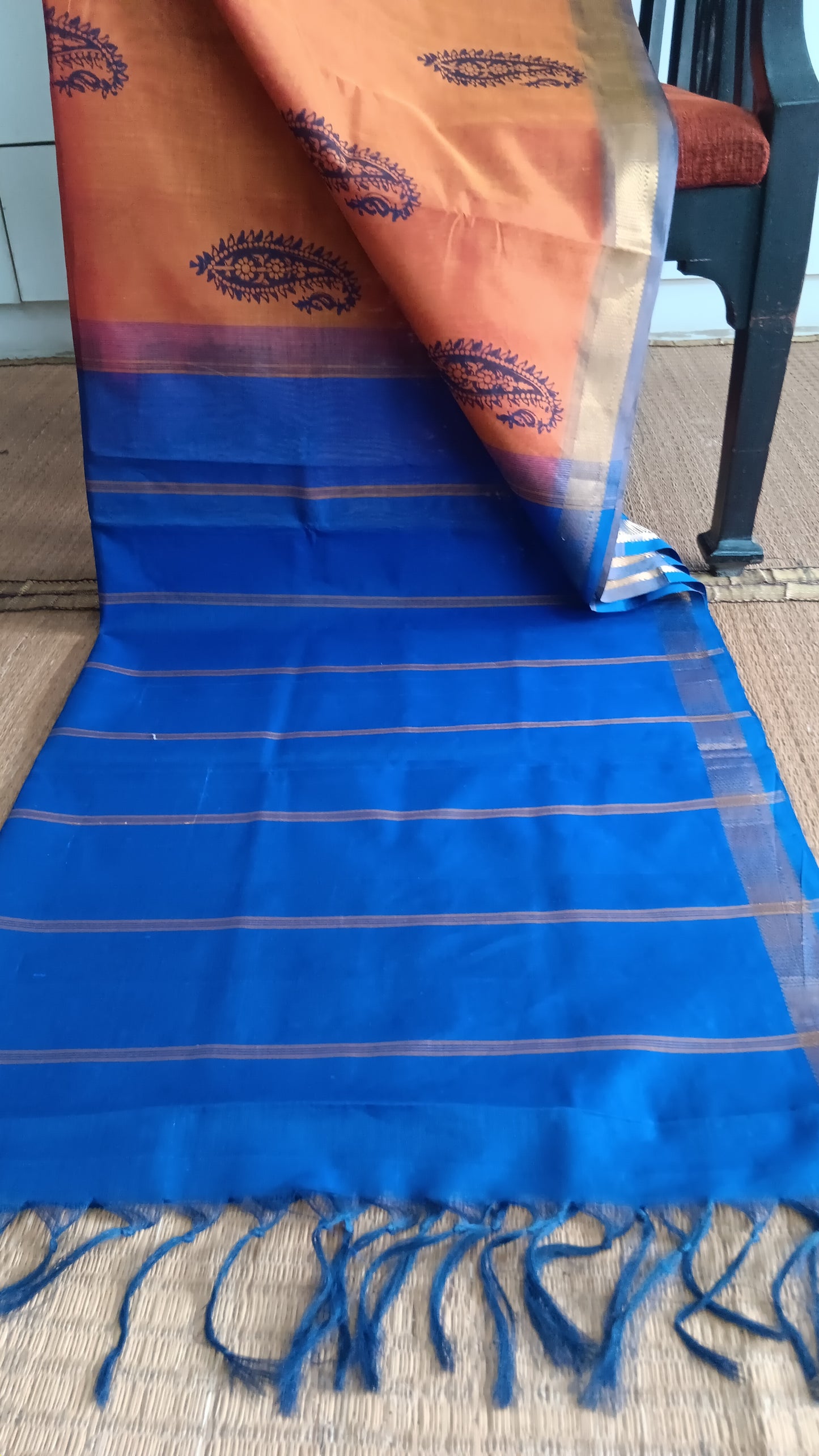 Mustard and blue silk cotton saree (SC2-445)