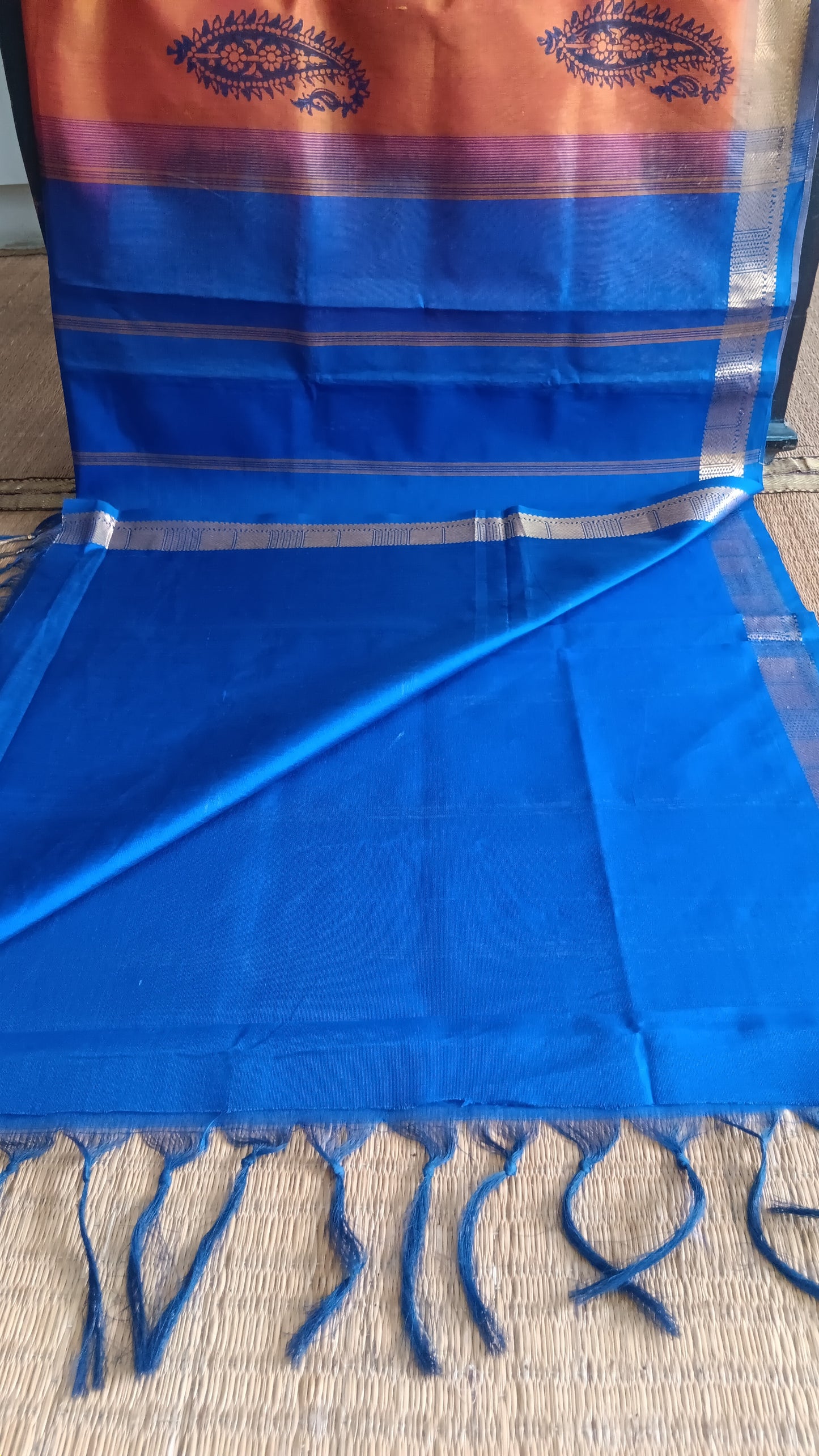 Mustard and blue silk cotton saree (SC2-445)