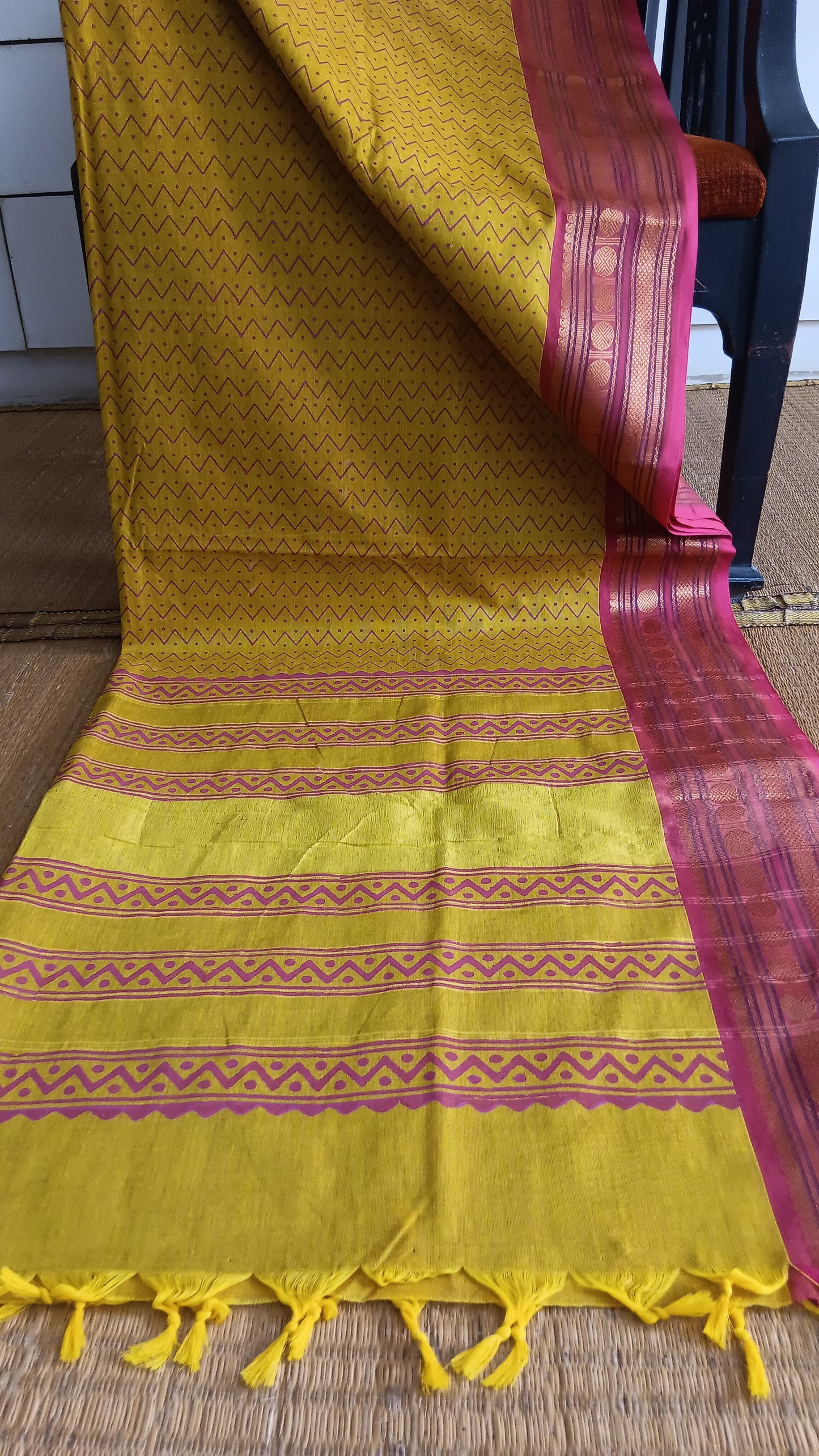 Mustard cotton saree zari border (CGOP-954)