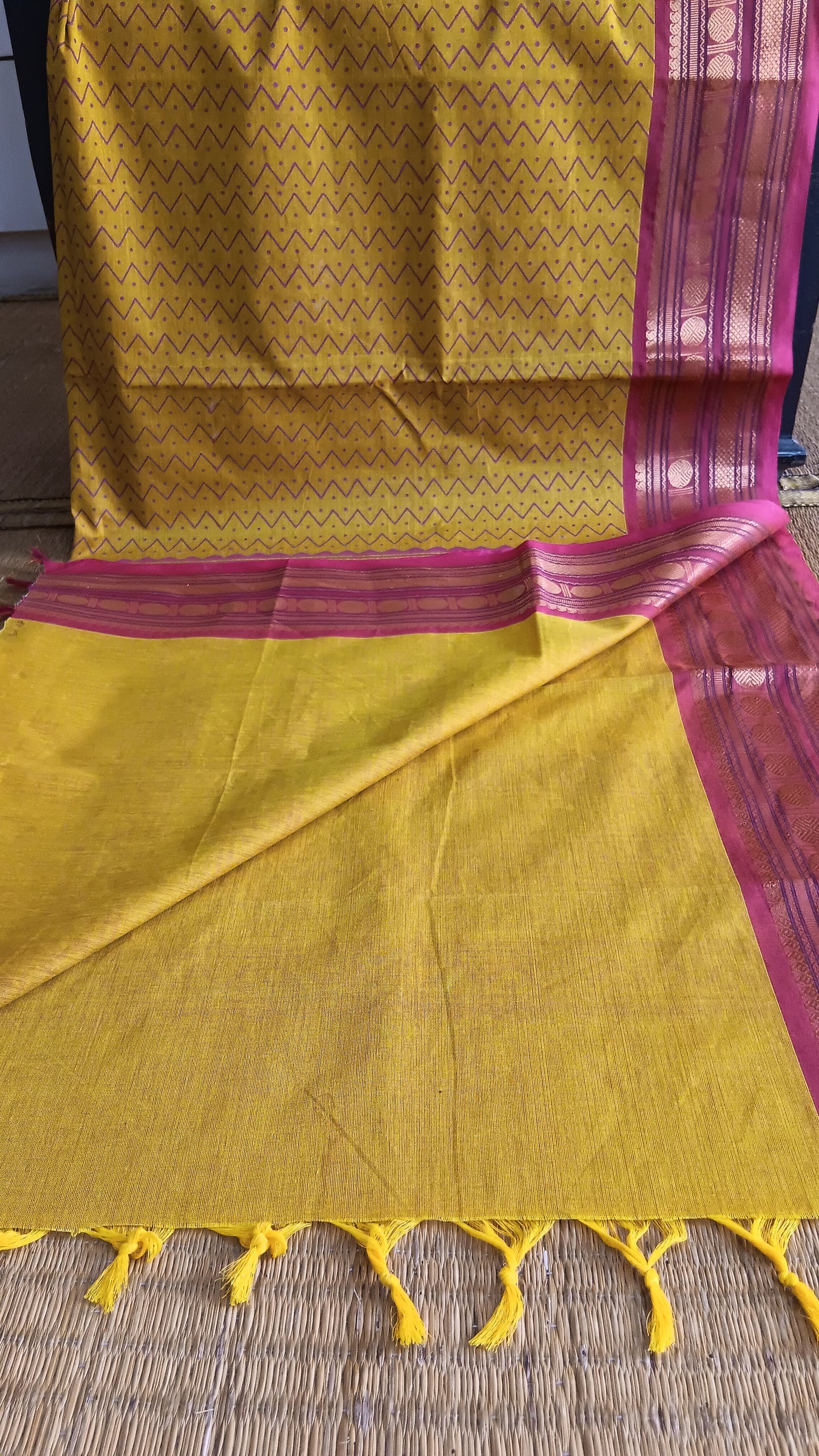 Mustard cotton saree zari border (CGOP-954)