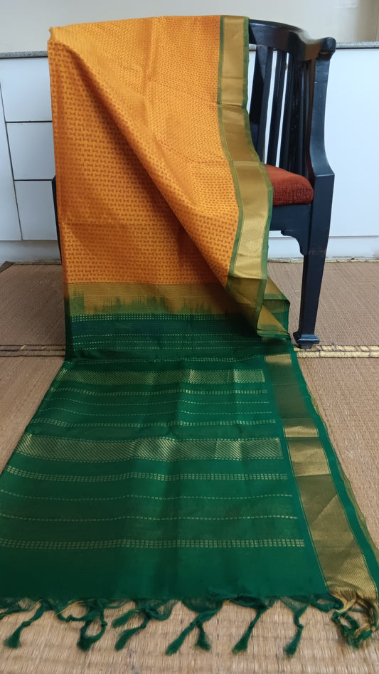 Mustard green silk cotton saree (SC4-436)