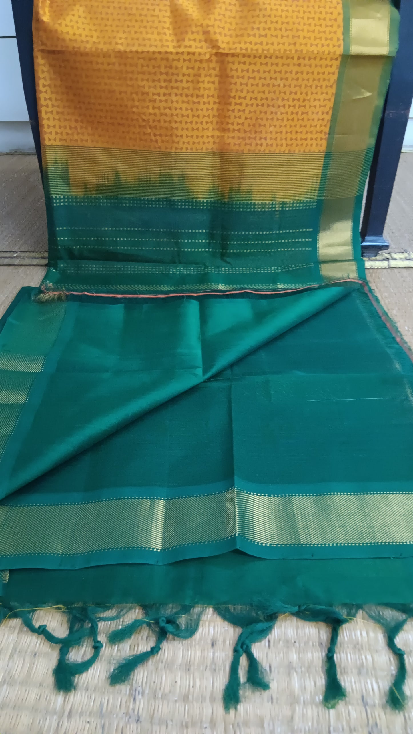 Mustard green silk cotton saree (SC4-436)