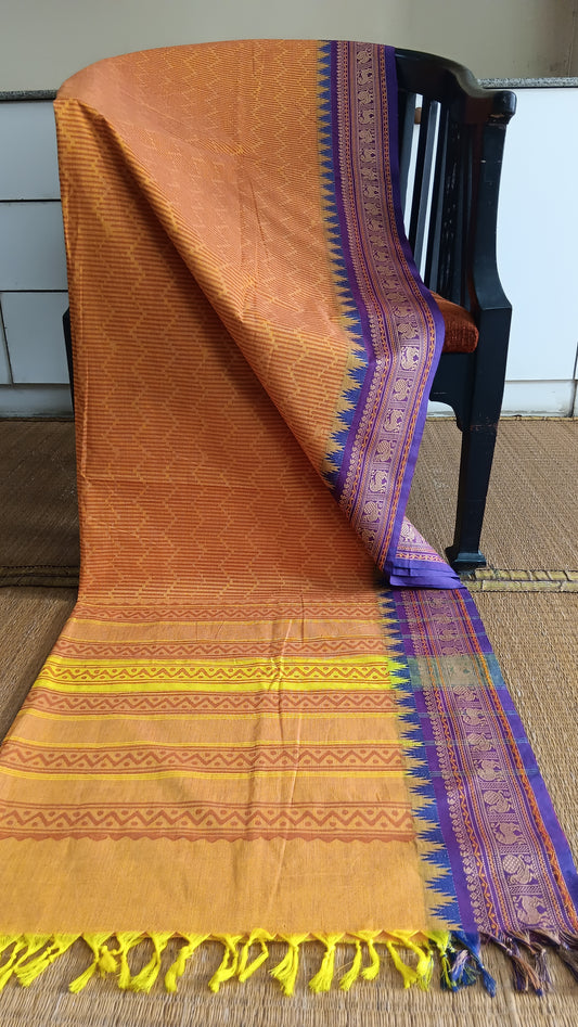 Mustard printed daily wear cotton saree (DW-132)