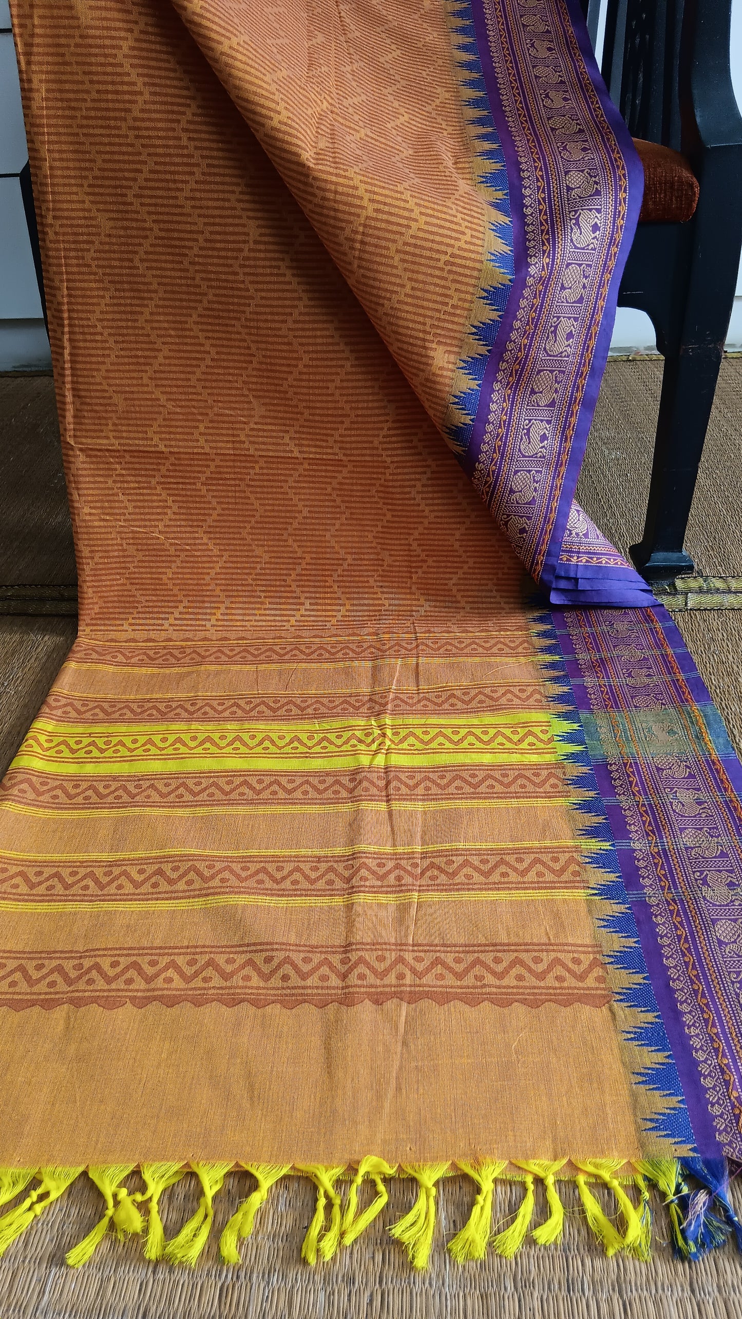 Mustard printed daily wear cotton saree (DW-132)