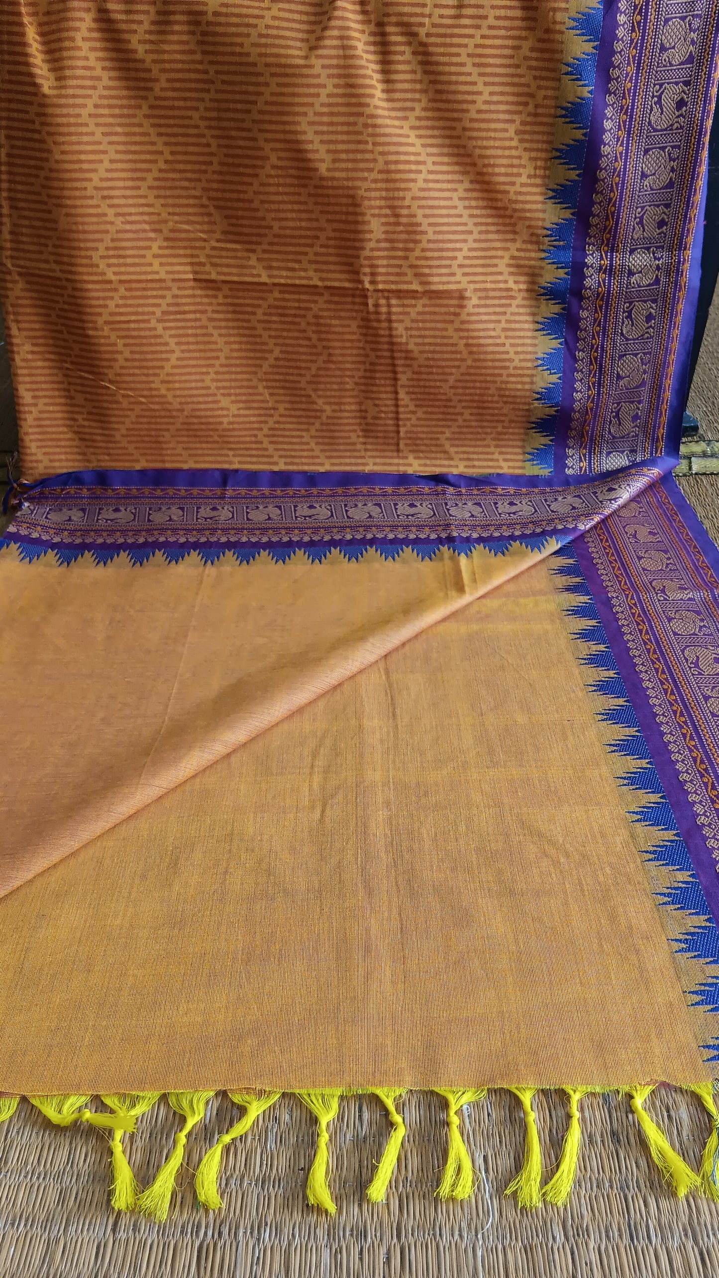 Mustard printed daily wear cotton saree (DW-132)