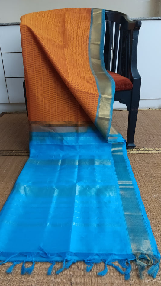 Mustard silk cotton saree blue pallu (SC4-429)