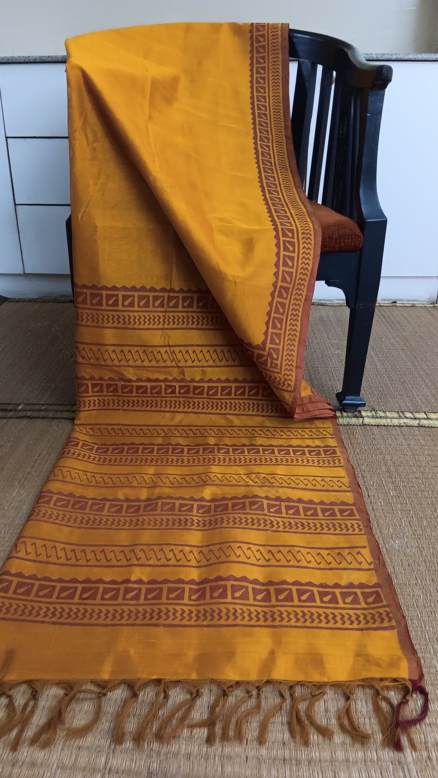 Mustard silk cotton saree printed (SCP-149)