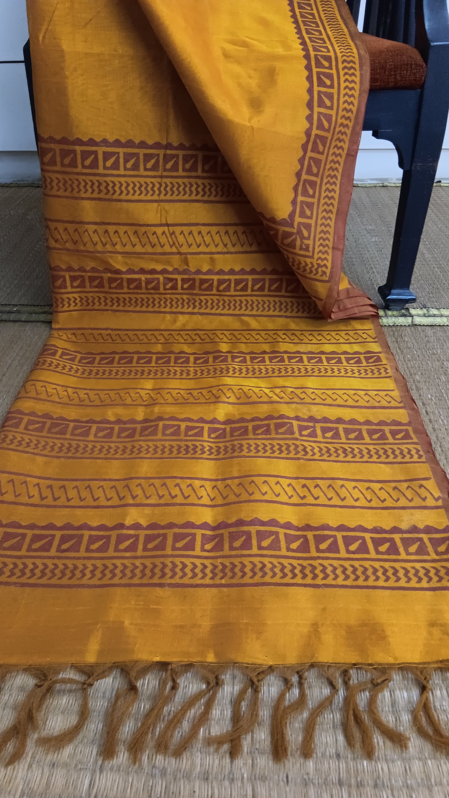 Mustard silk cotton saree printed (SCP-149)