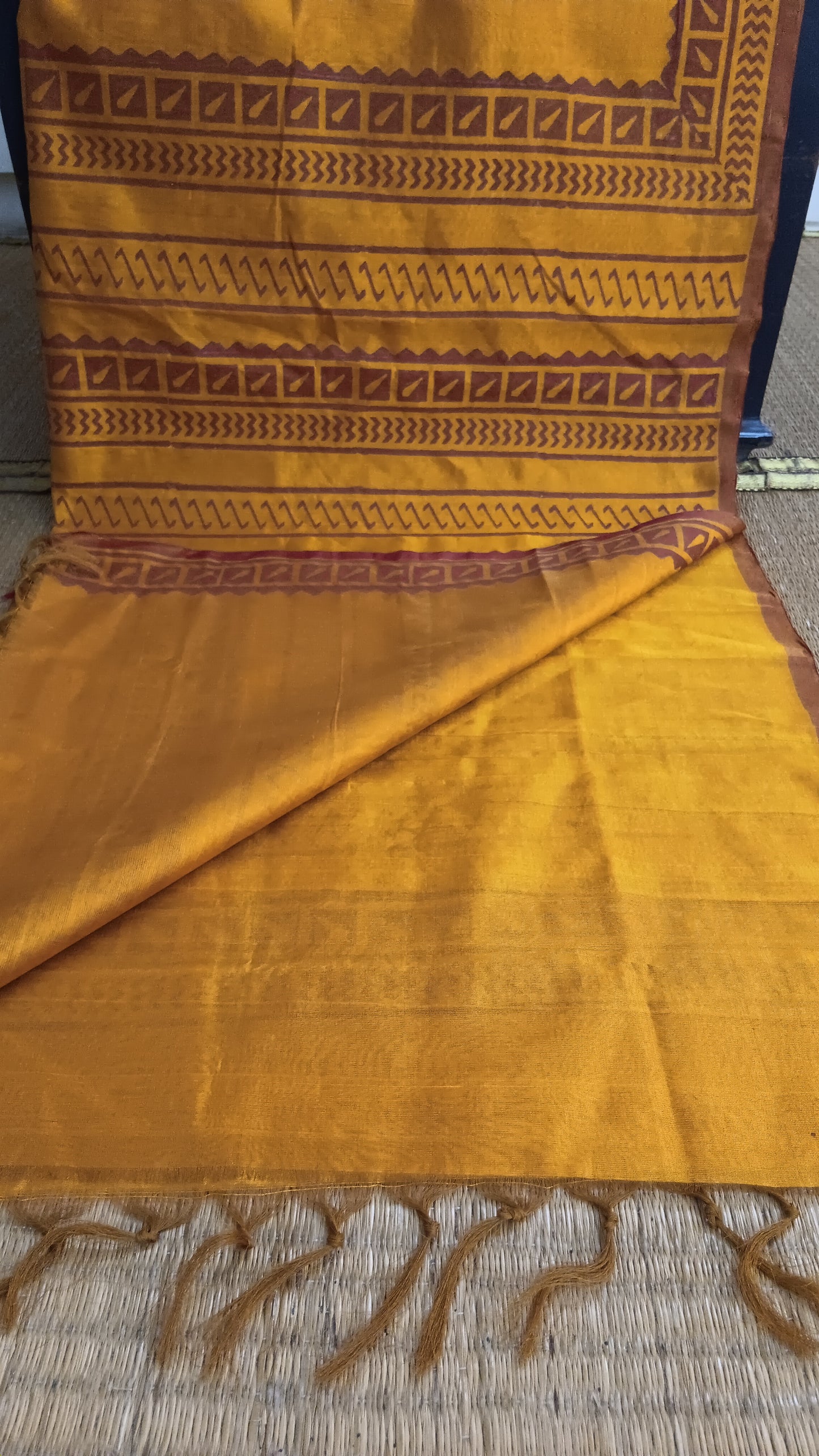 Mustard silk cotton saree printed (SCP-149)