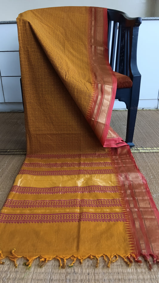 Ochre printed function wear saree (CGOP-929)