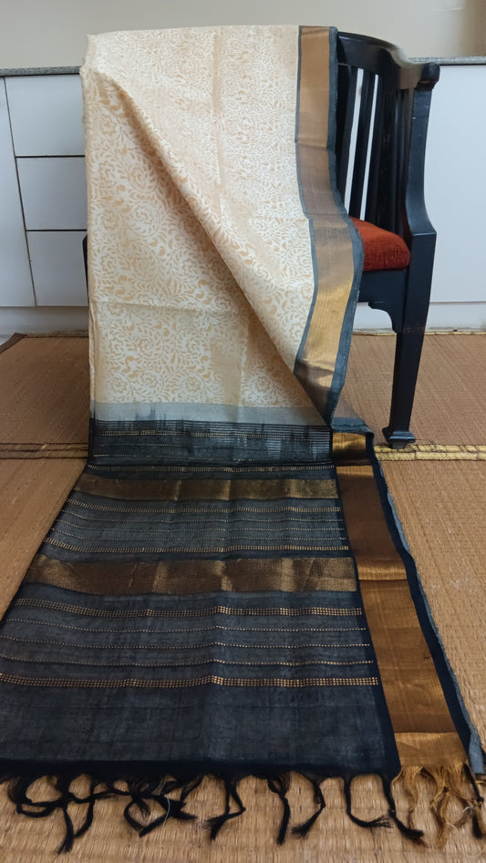 Off white & black silk cotton saree (SC4-437)