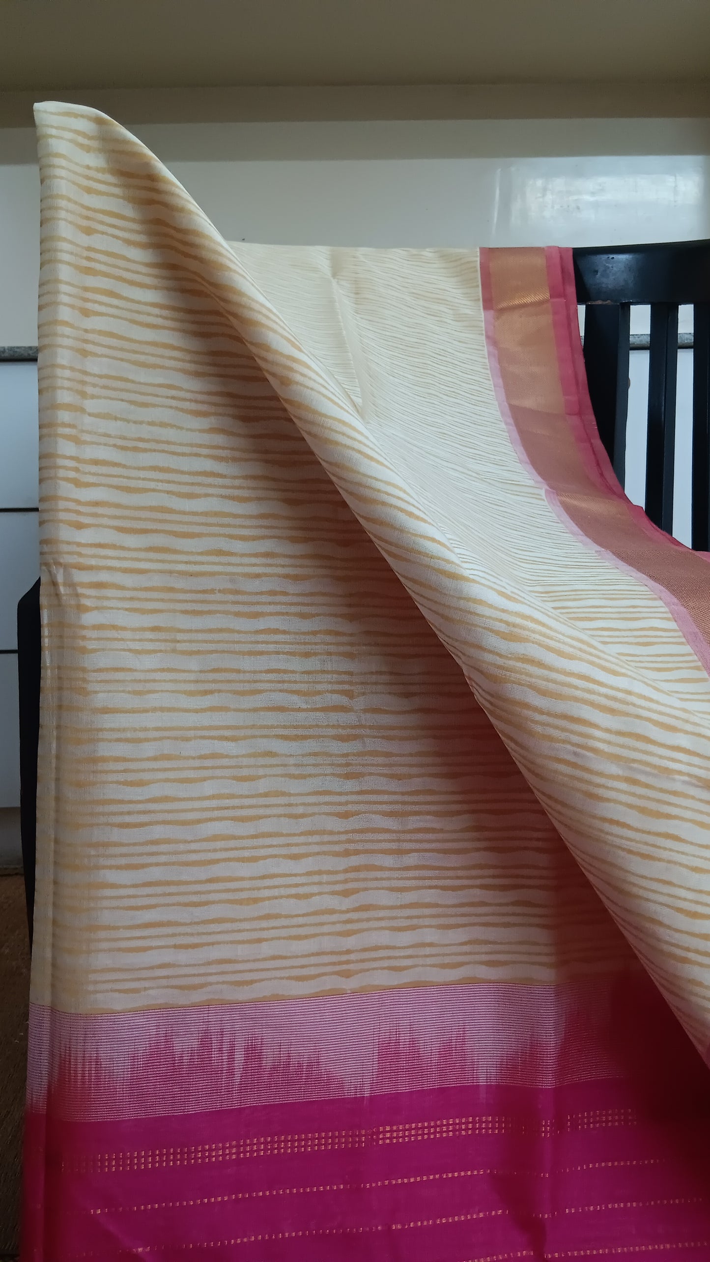 Off white silk cotton saree pink pallu (SC4-428)