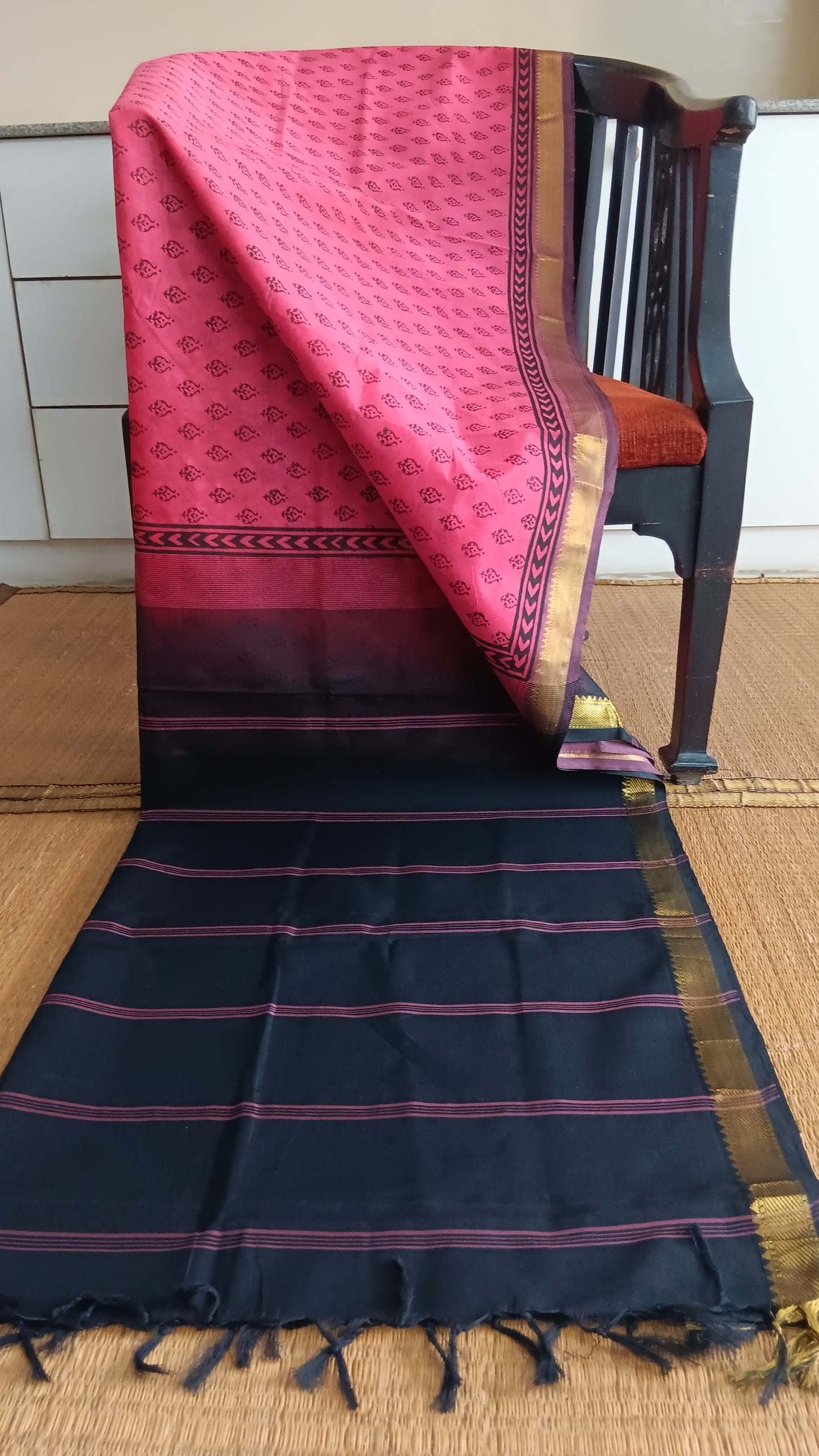 Pink and black silk cotton saree (SC2-443)