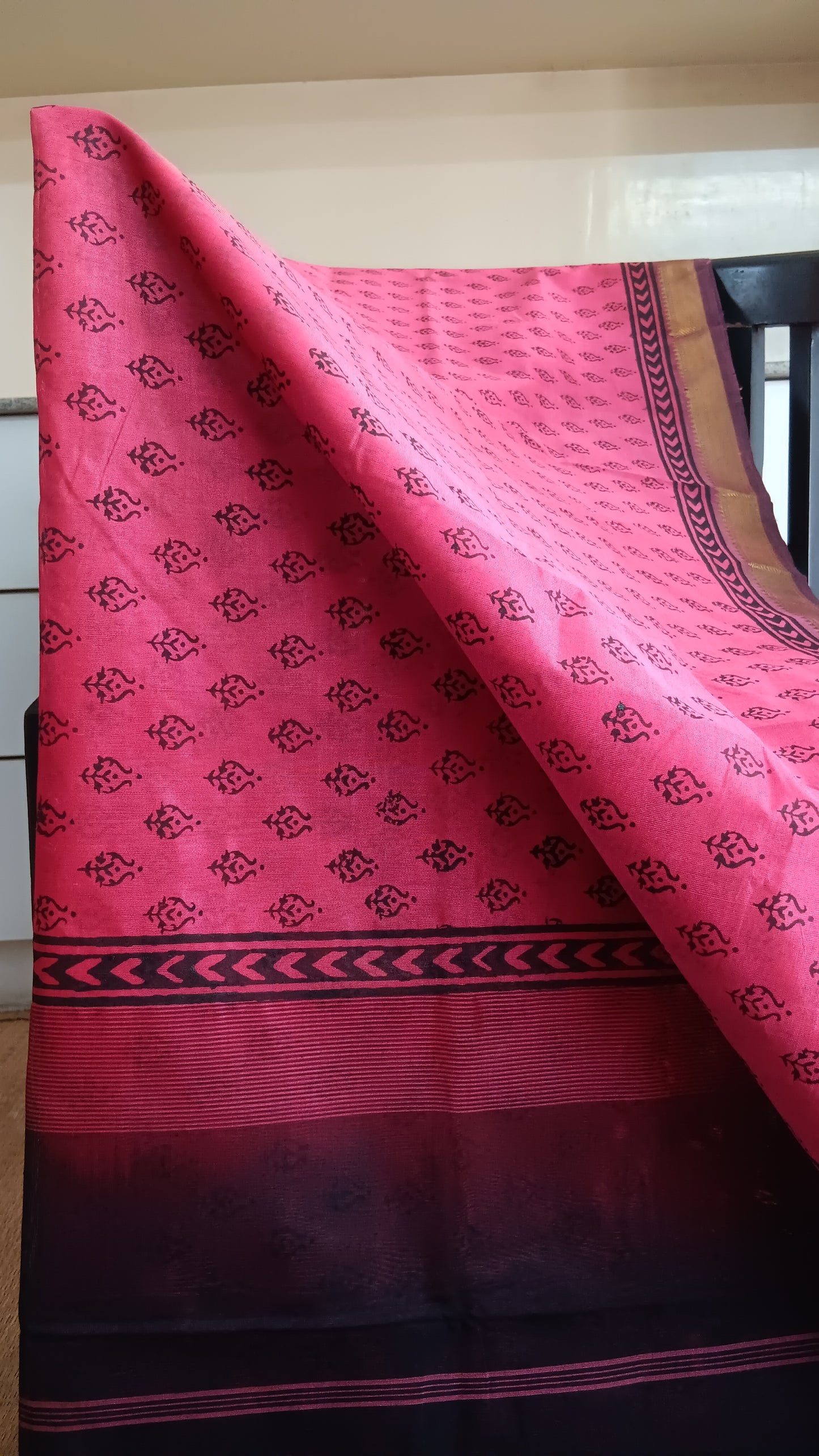 Pink and black silk cotton saree (SC2-443)