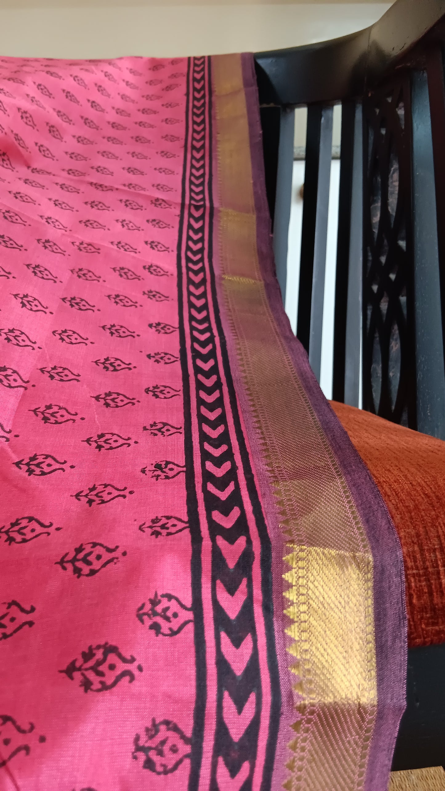 Pink and black silk cotton saree (SC2-443)