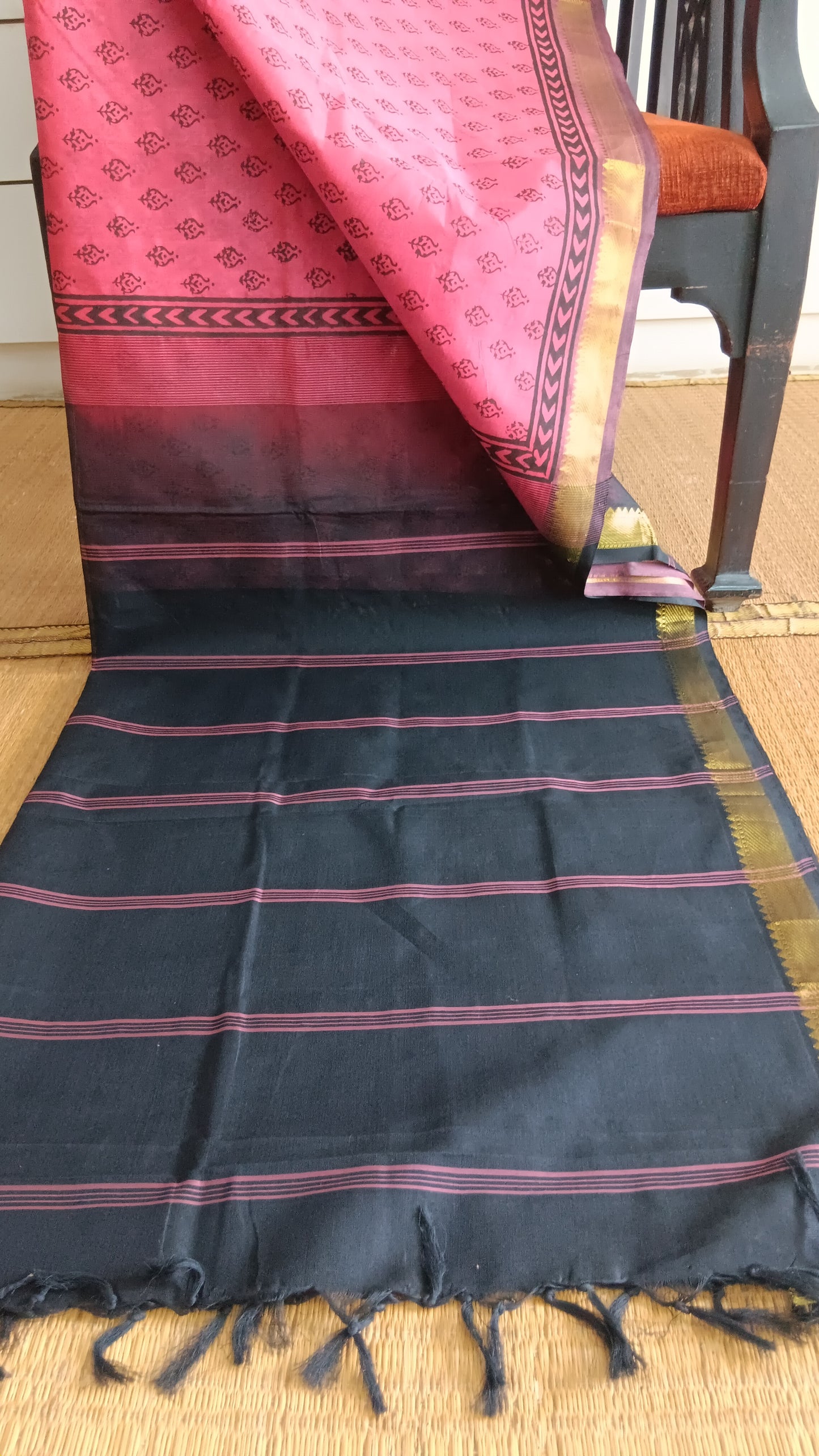 Pink and black silk cotton saree (SC2-443)