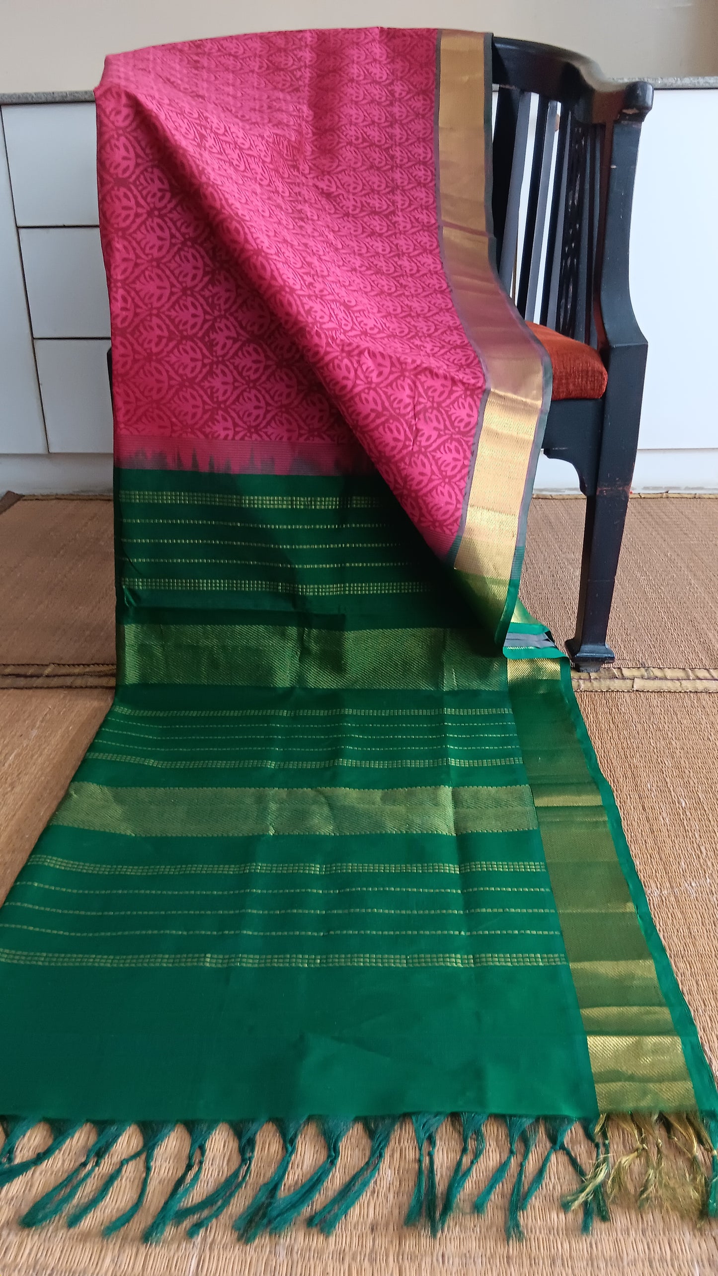 Pink and green silk cotton saree (SC4-449)