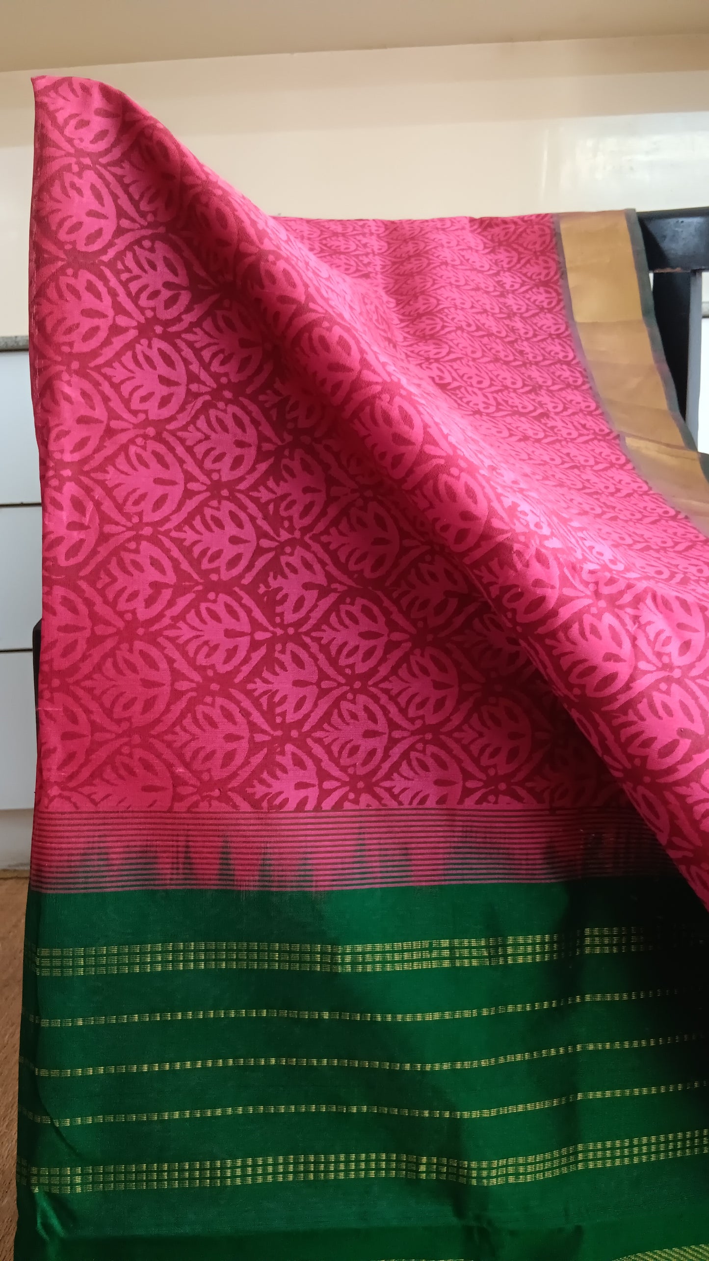 Pink and green silk cotton saree (SC4-449)