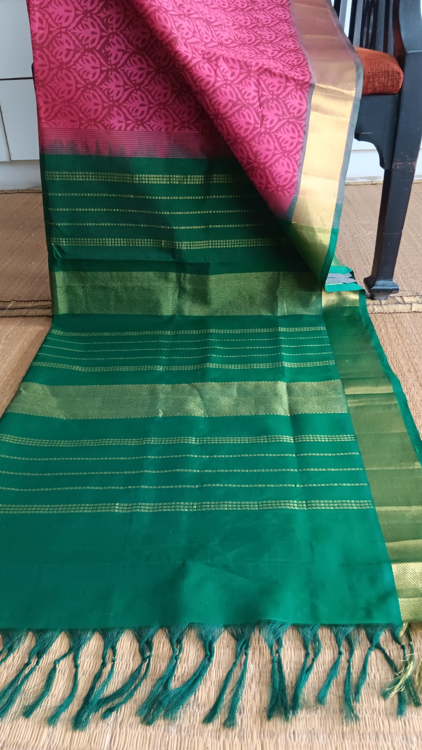 Pink and green silk cotton saree (SC4-449)