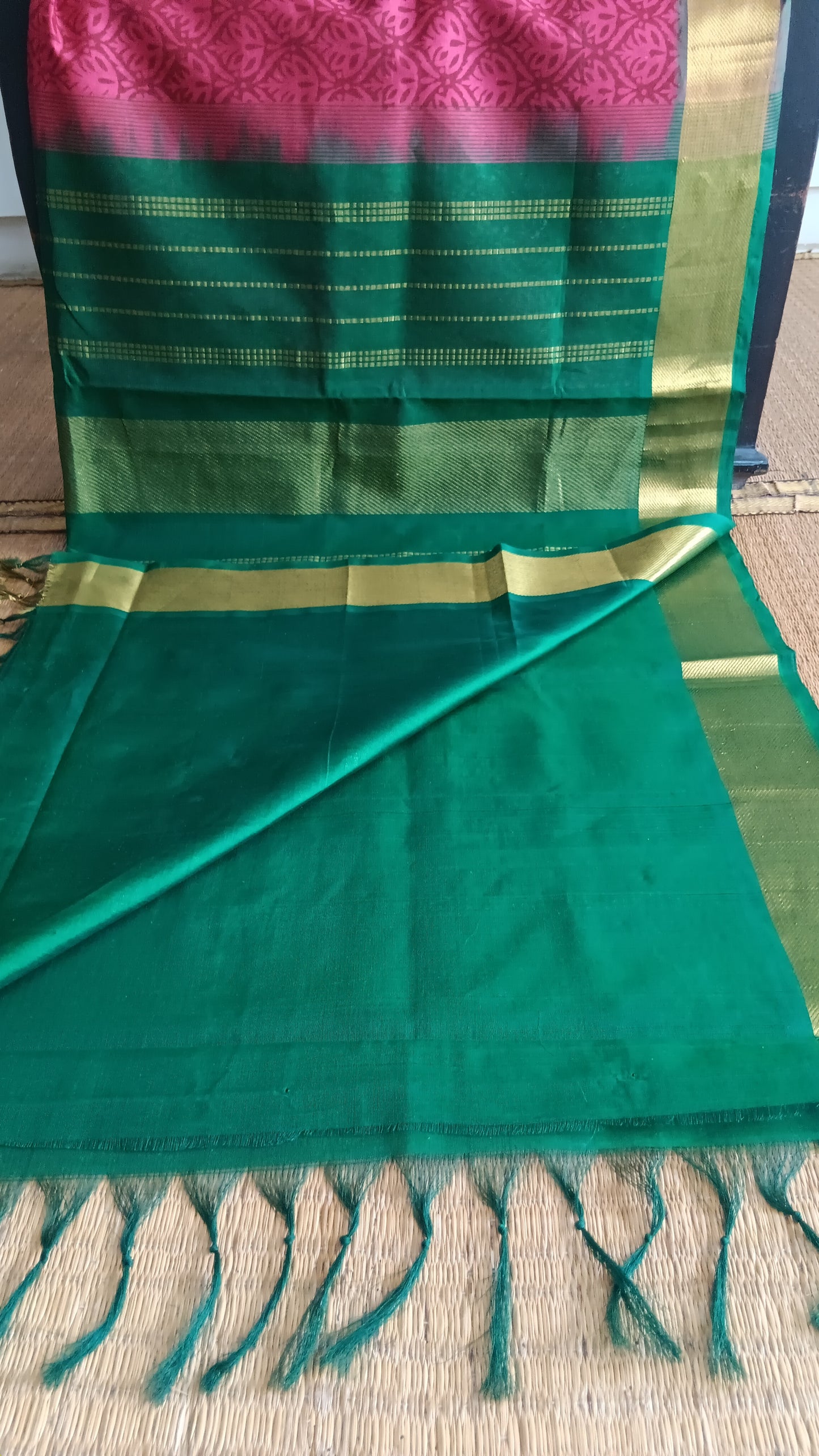 Pink and green silk cotton saree (SC4-449)