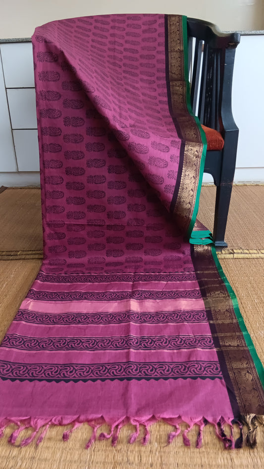 Pink printed cotton function wear saree (CGOP-958)