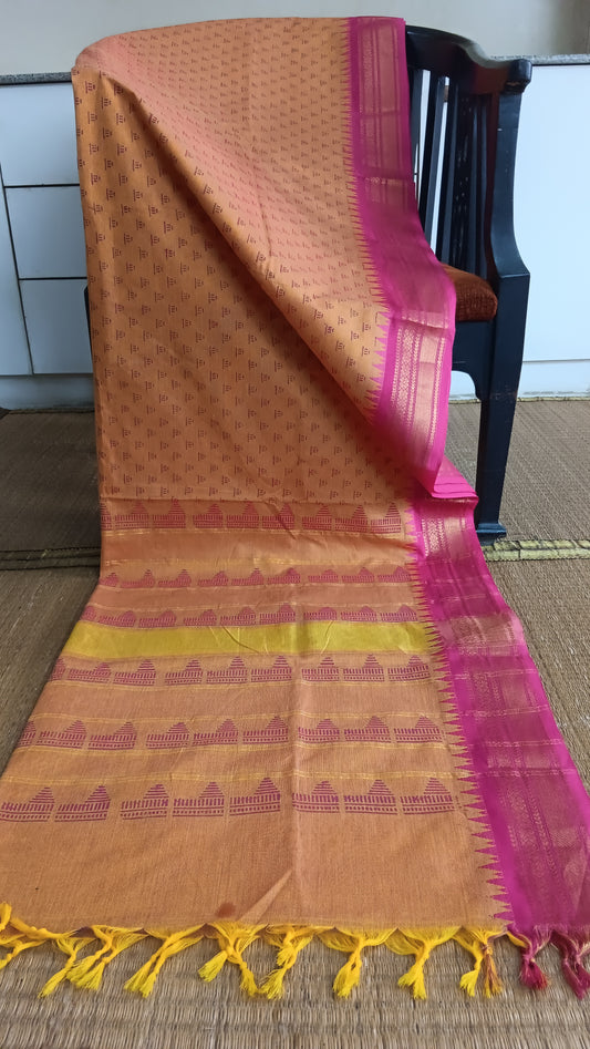 Pink printed function wear cotton saree (CGOP-964)