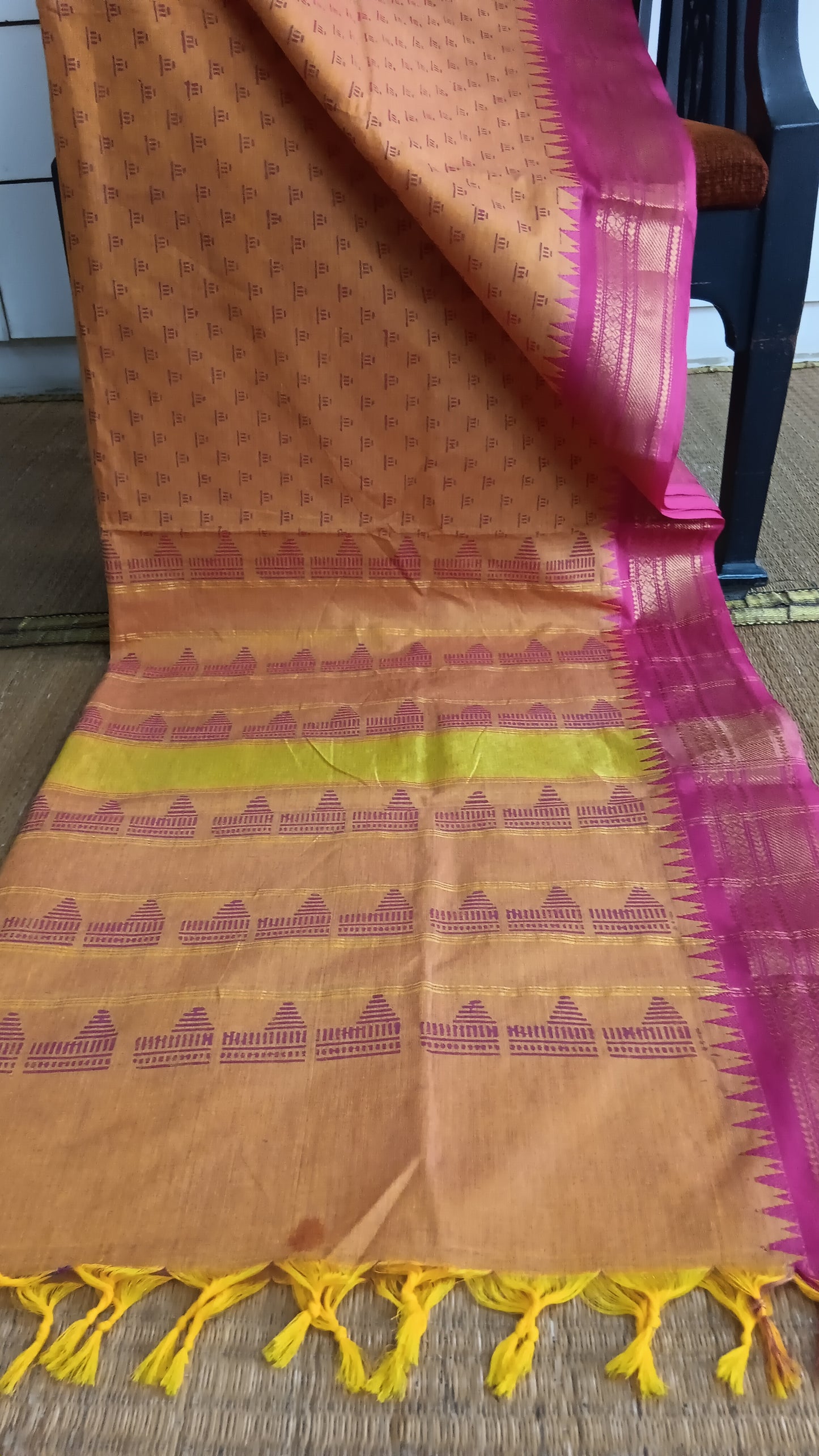 Pink printed function wear cotton saree (CGOP-964)