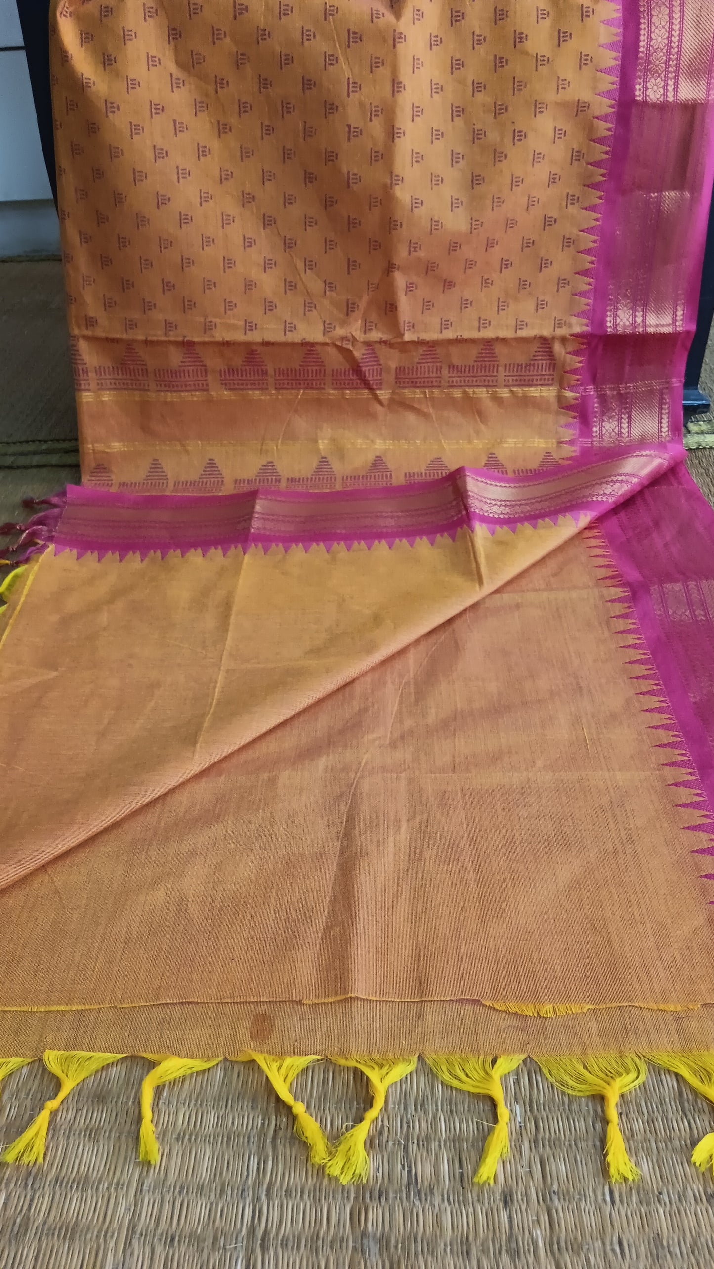 Pink printed function wear cotton saree (CGOP-964)