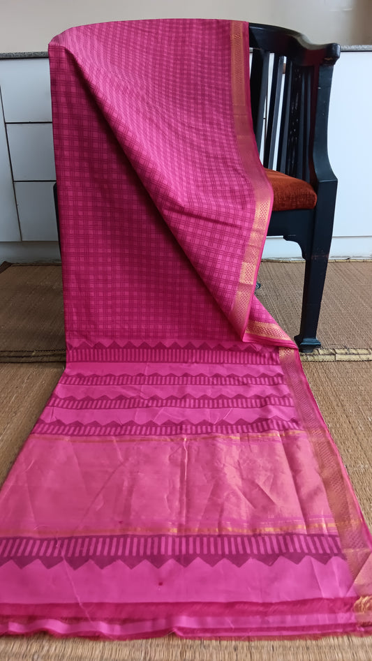 Pink printed handloom cotton saree (MG2-112)