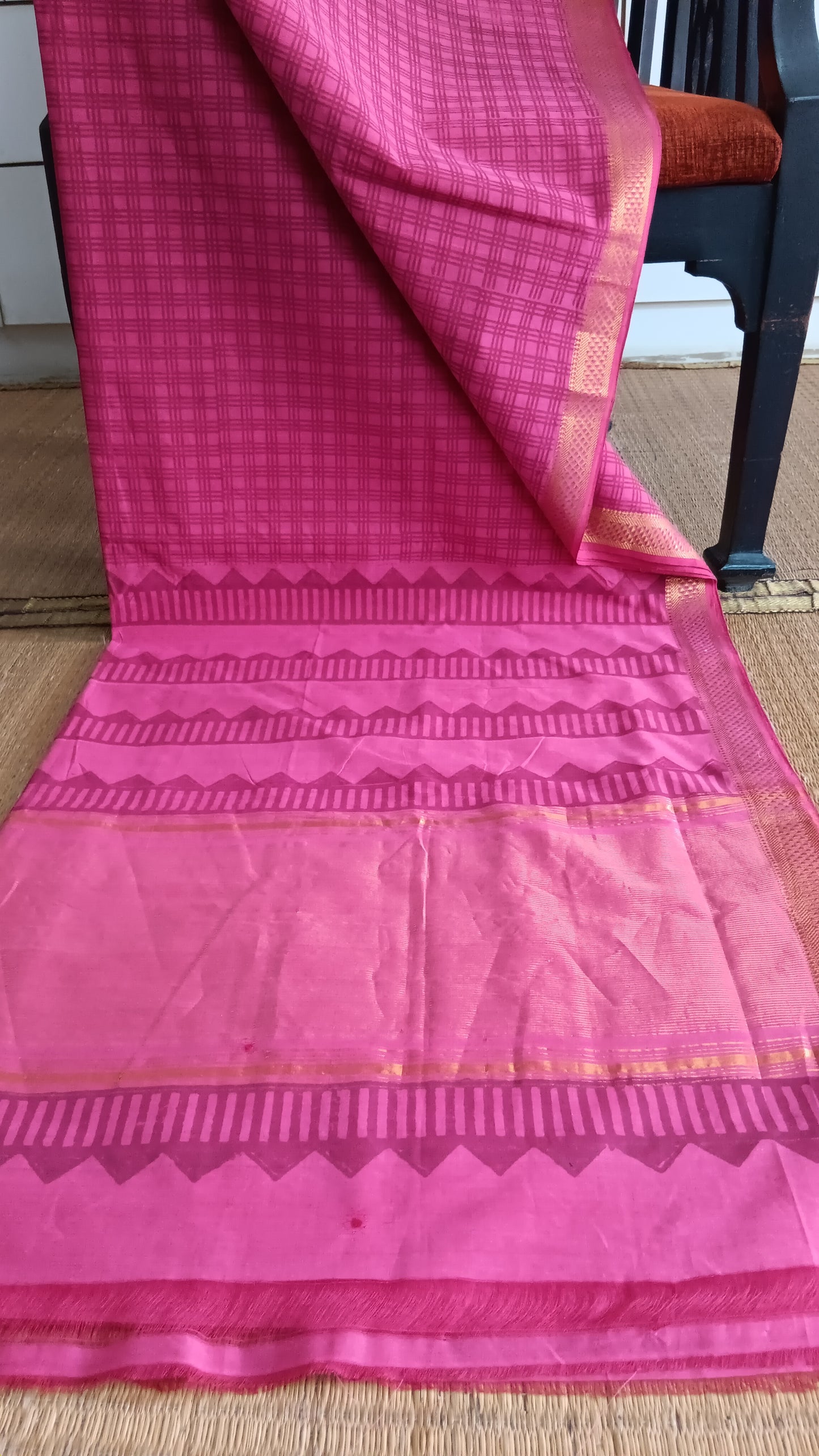 Pink printed handloom cotton saree (MG2-112)