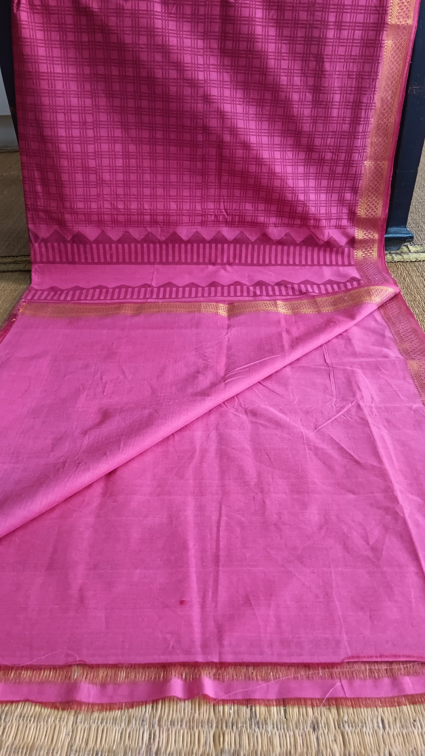 Pink printed handloom cotton saree (MG2-112)