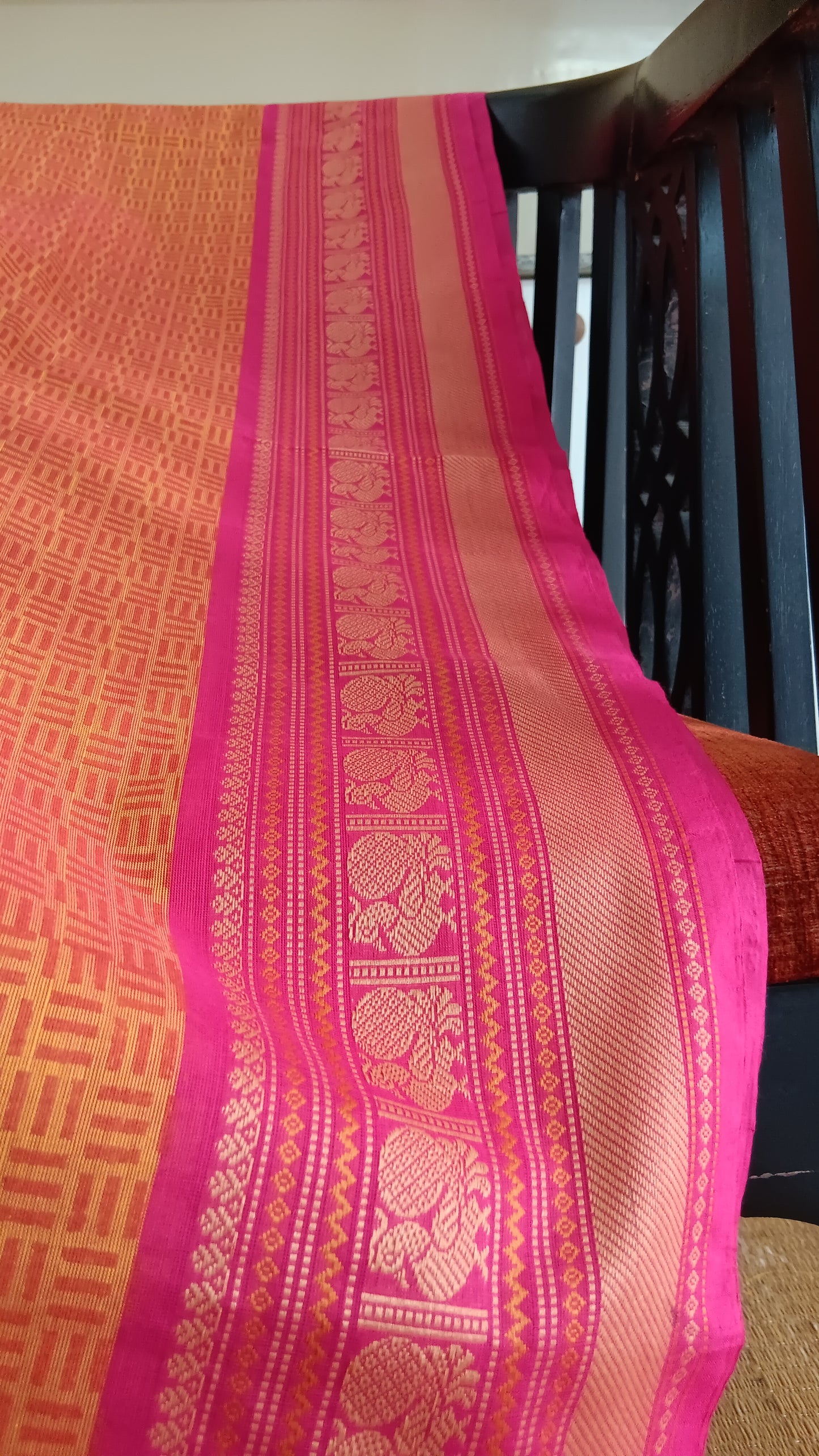 Pink thread border cotton saree (DW-121)