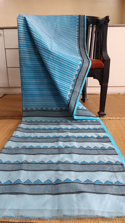 blue light weight block pritned kota cotton saree for daily use