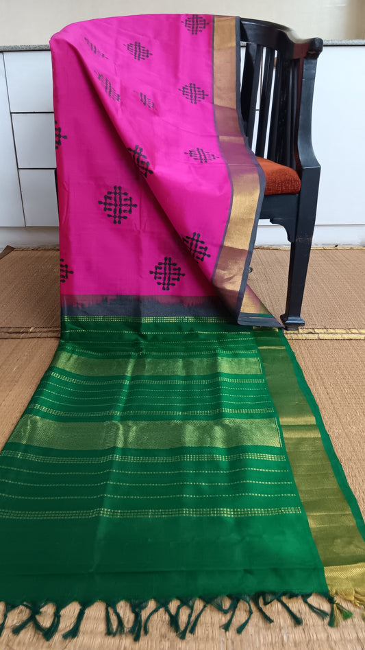 Rani pink silk cotton saree green pallu (SC4-406)