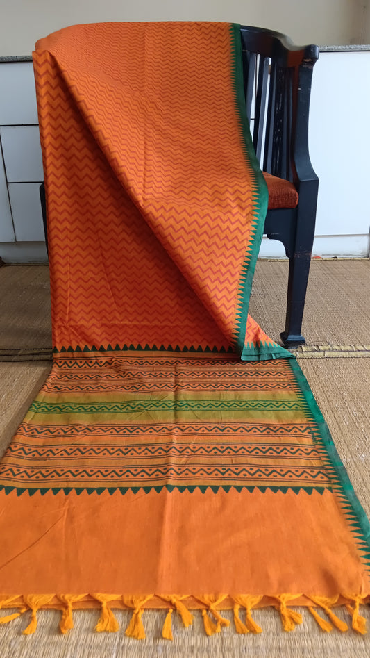 Rust temple border daily wear saree (DW-125)