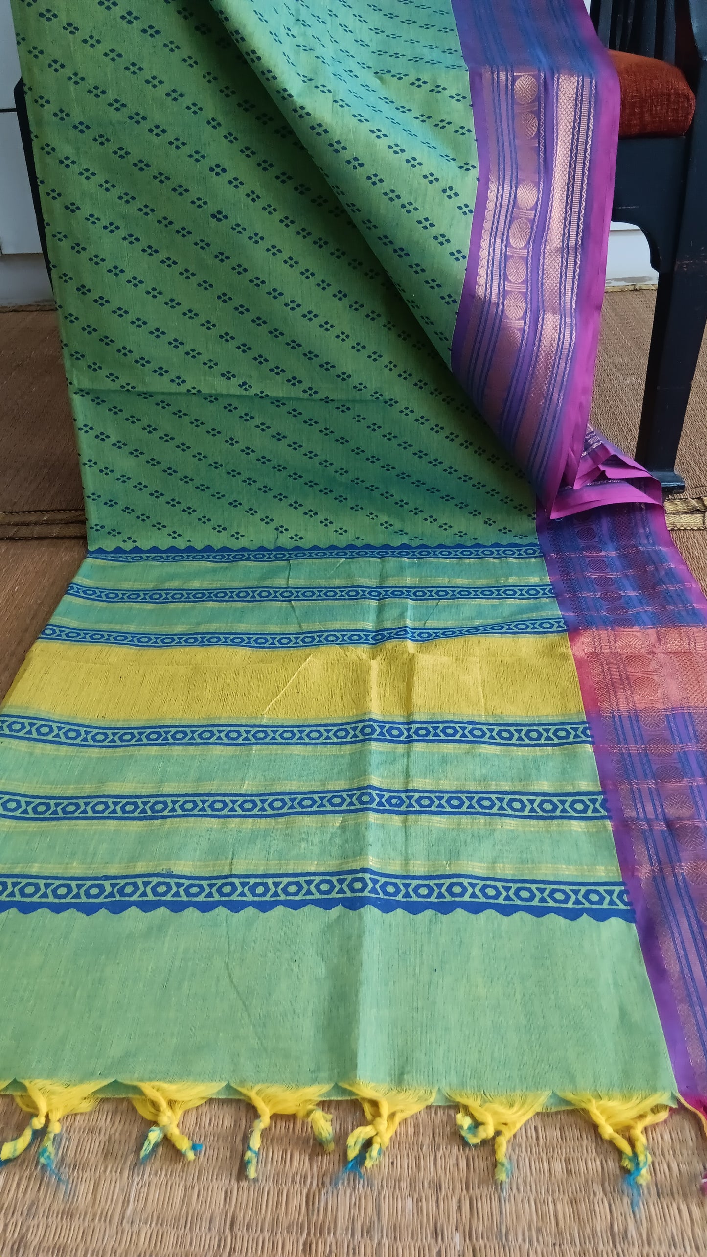 Sea green printed function wear cotton saree (CGOP-959)