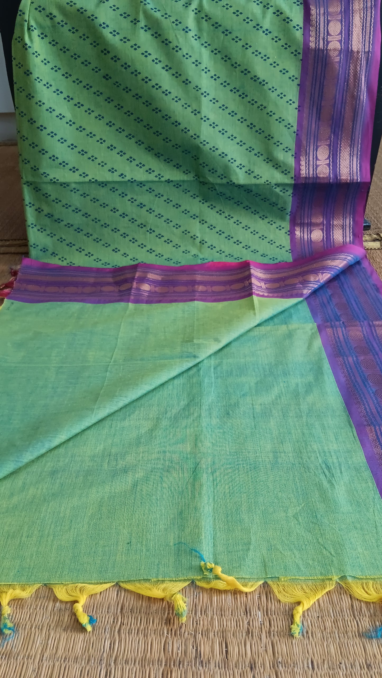 Sea green printed function wear cotton saree (CGOP-959)