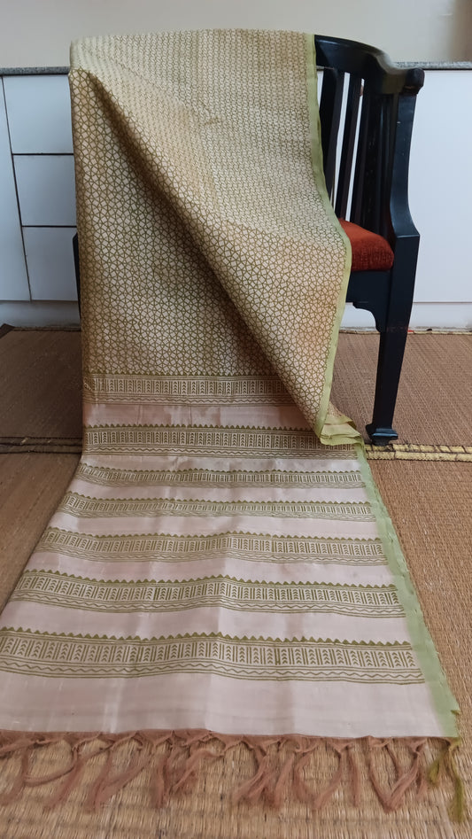 Simple beige silk cotton saree (SCP-147)