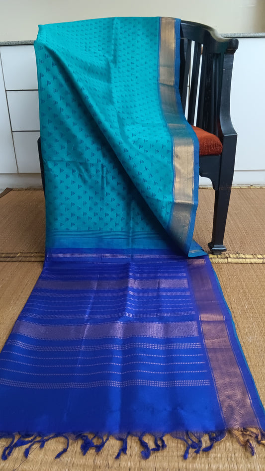 Simple blue printed silk cotton saree (SC4-435)