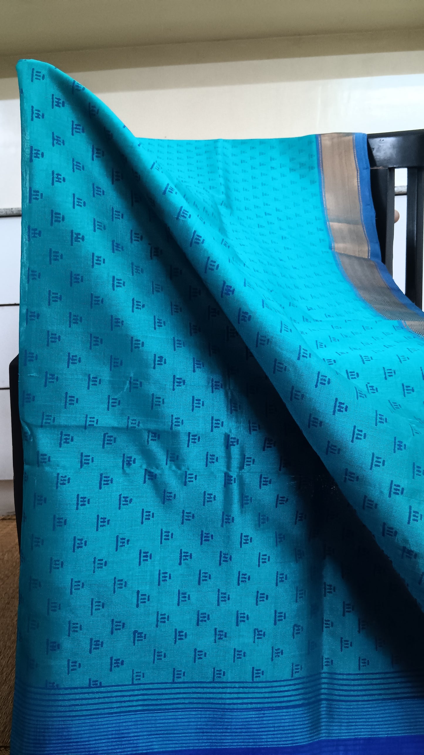 Simple blue printed silk cotton saree (SC4-435)