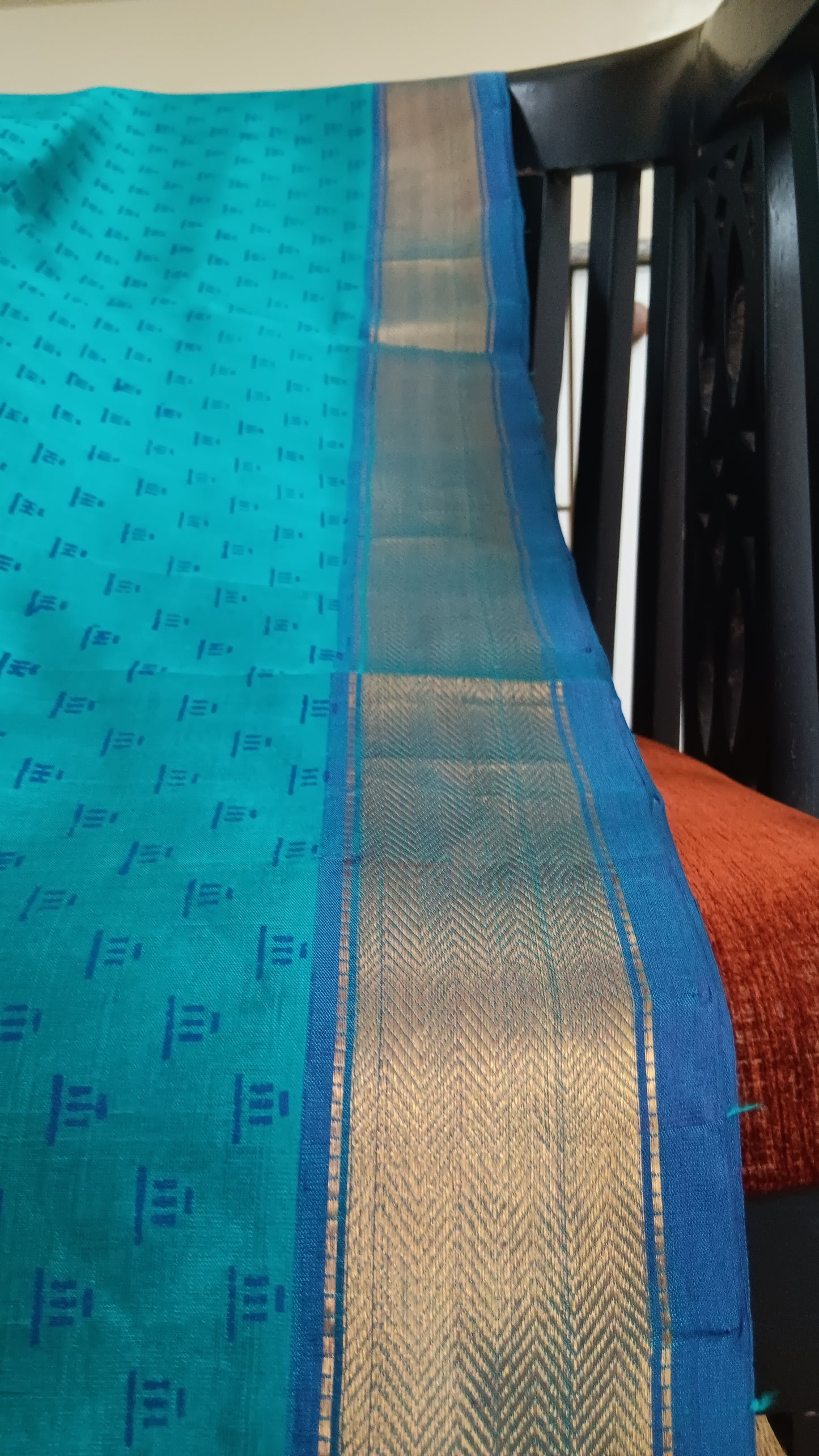 Simple blue printed silk cotton saree (SC4-435)