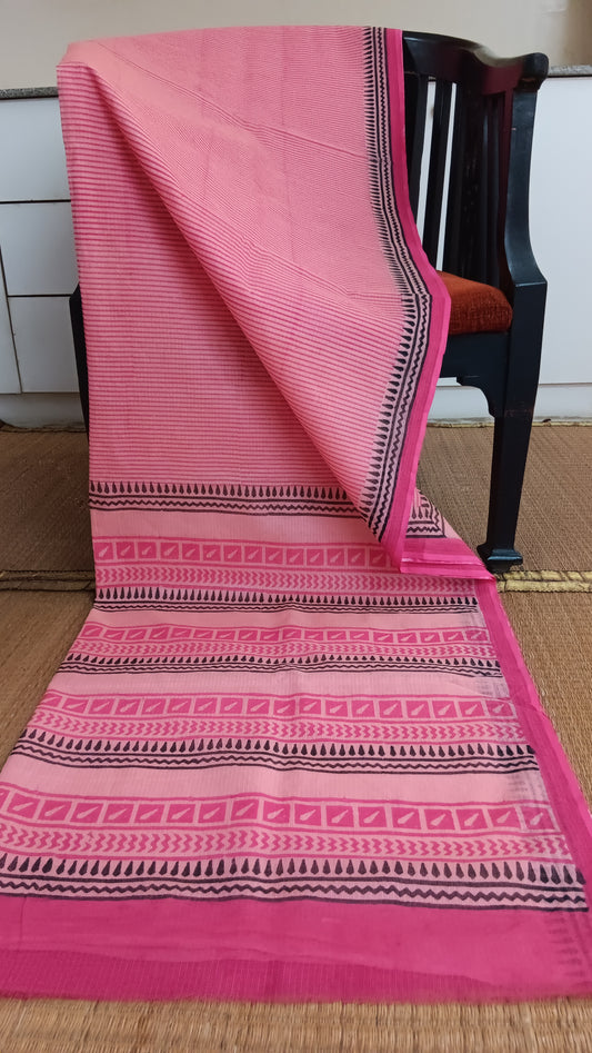Striped pink kota cotton saree (CKT-225)