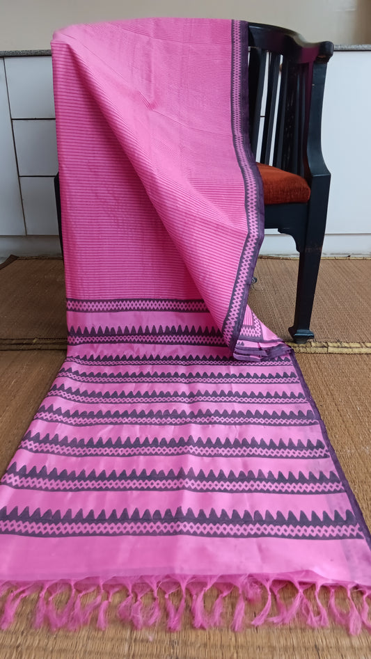 Striped pink silk cotton saree (SCP-137)