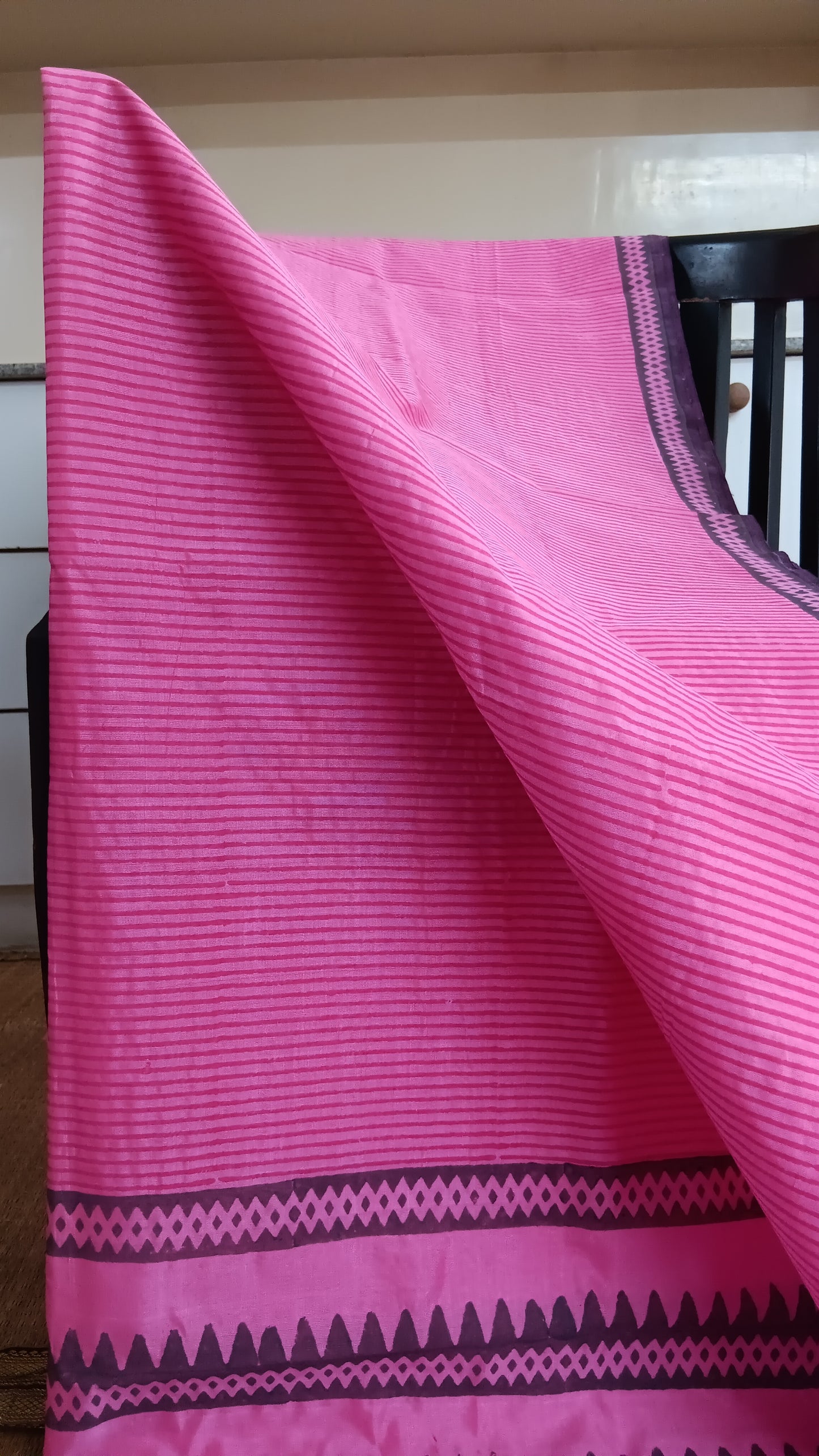 Striped pink silk cotton saree (SCP-137)