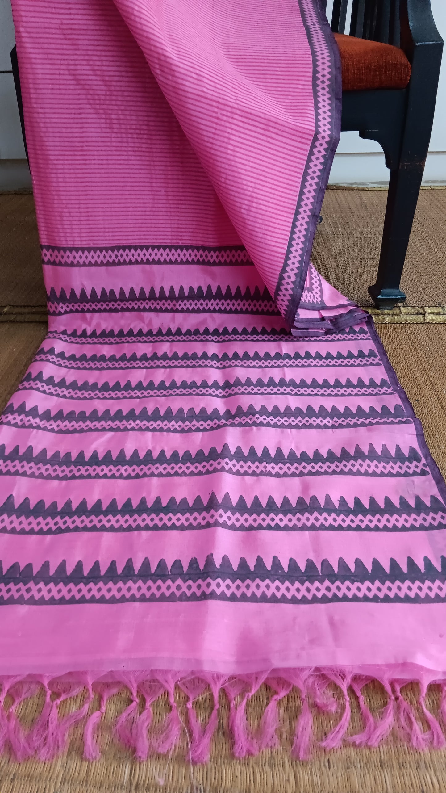 Striped pink silk cotton saree (SCP-137)