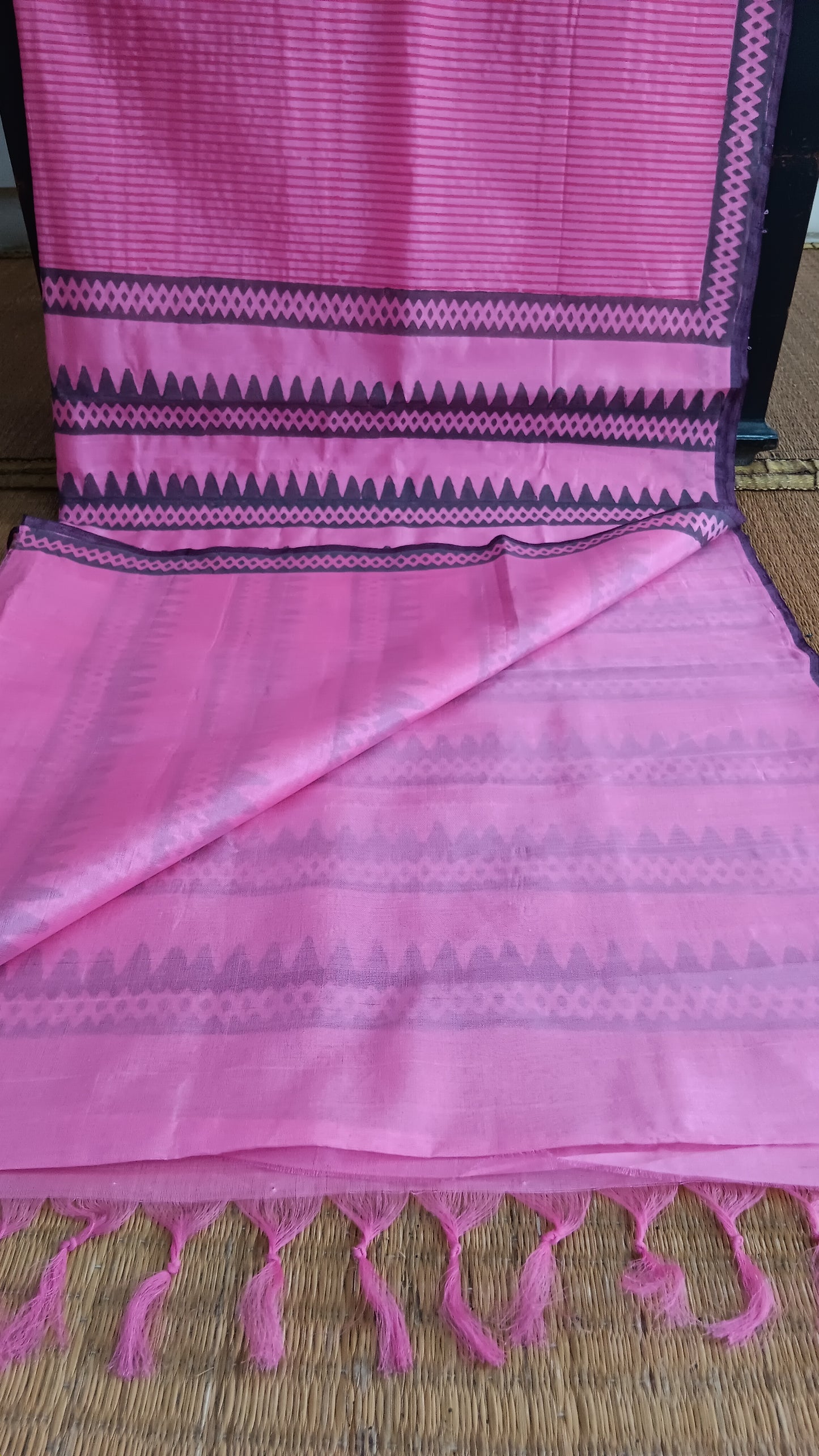 Striped pink silk cotton saree (SCP-137)