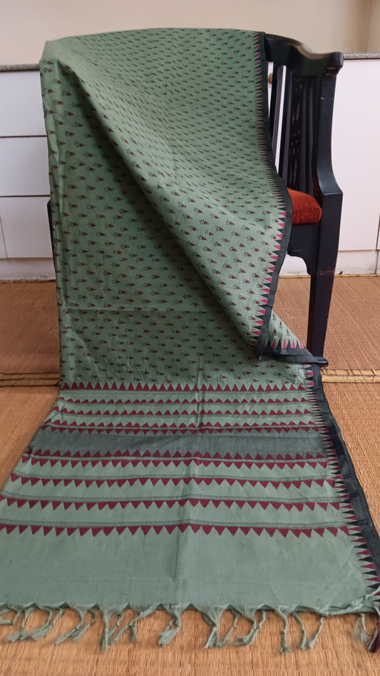 Temple border green cotton saree (DW-507)