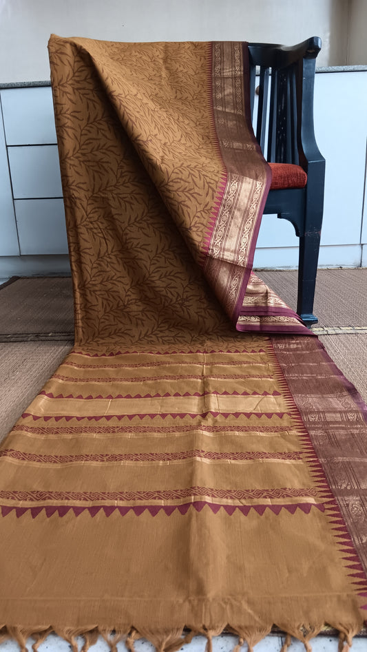 Traditional block printed south cotton function wear saree