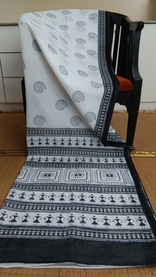 Warli motif black white kota saree (CKT-102)