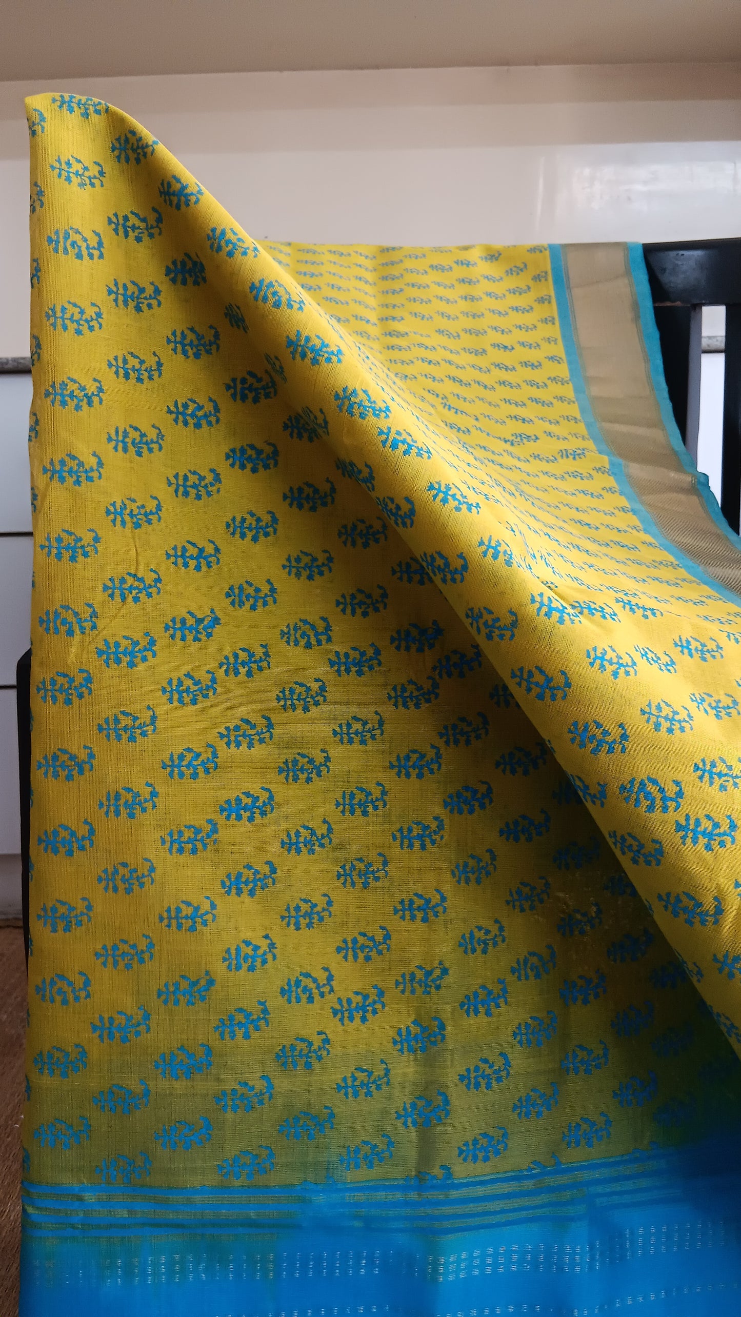 Yellow and blue silk cotton saree (SC4-447)